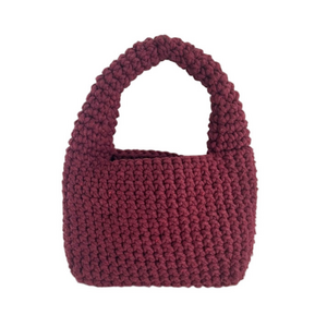 Burgundy Hand Crocheted Donut Bag Mini Bag Handbag Purse Dark Red Knit Chunky